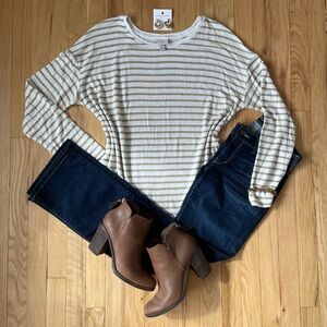 Women's Striped Long Sleeve Cozy Knit Top